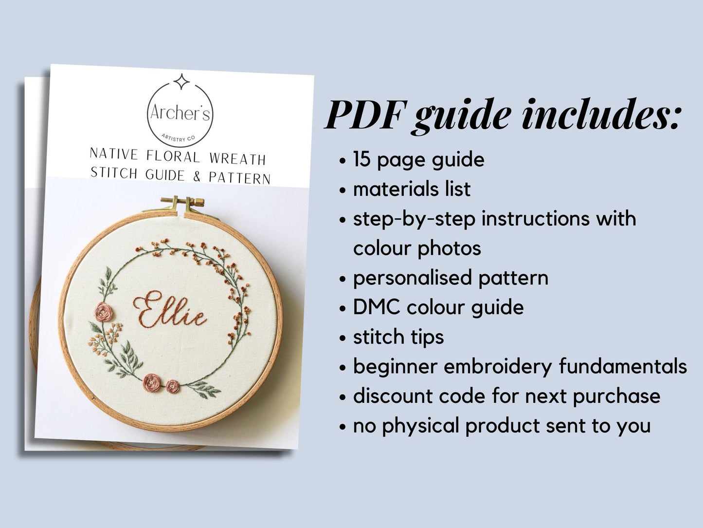 Wildflower wreath + name PDF Pattern