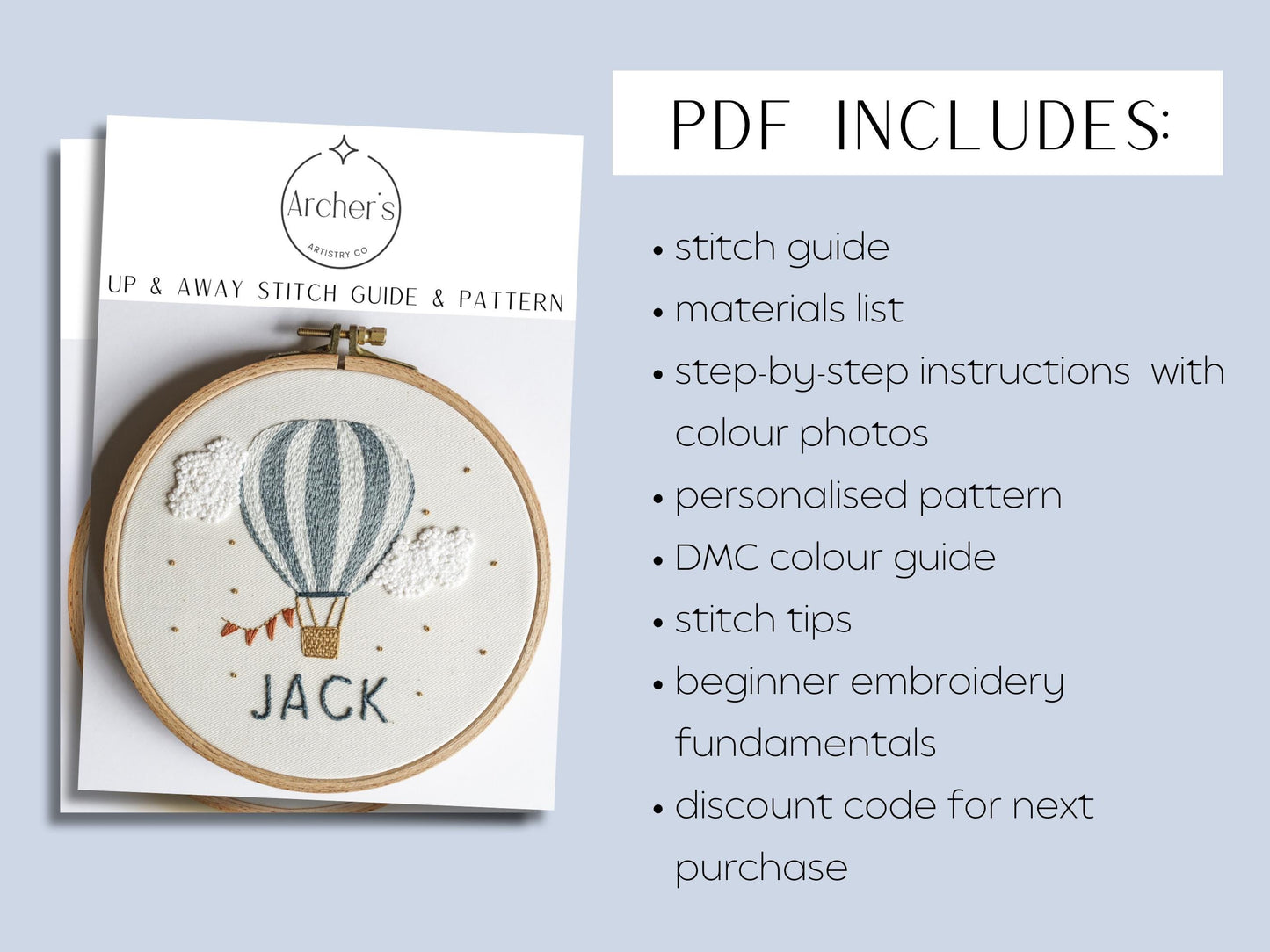 Blue Hot Air Balloon + Name PDF Pattern