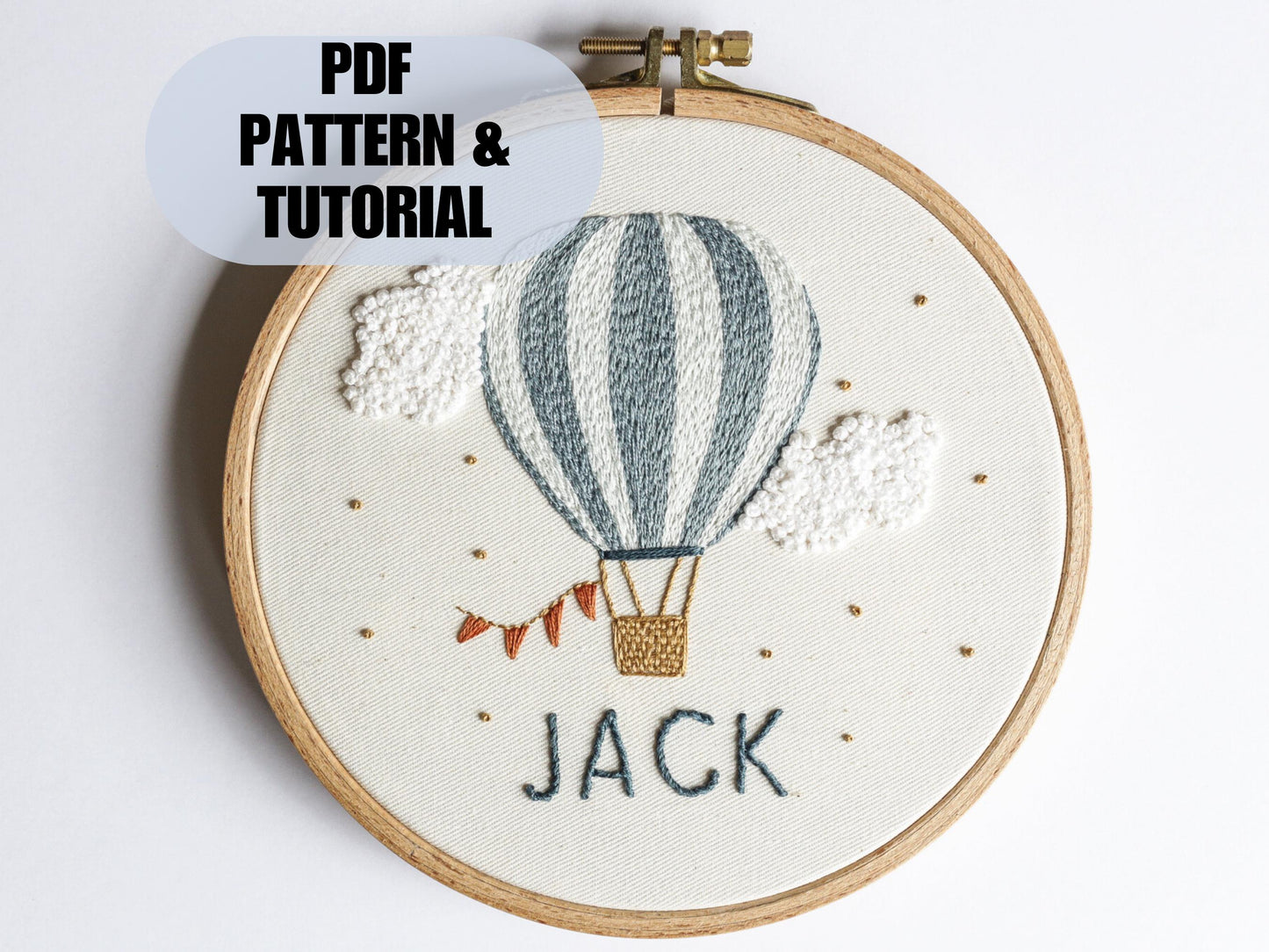 Blue Hot Air Balloon + Name PDF Pattern