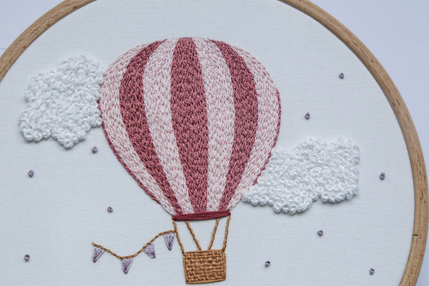 Custom name pink hot air balloon in round hoop