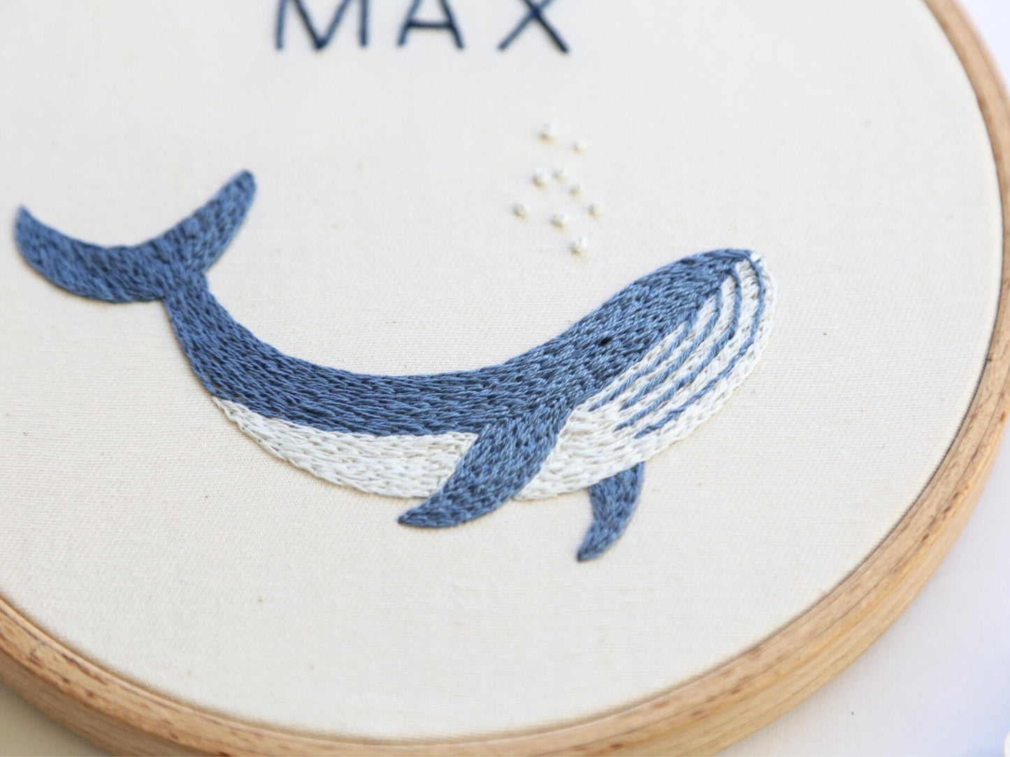 Custom name blue whale in round hoop